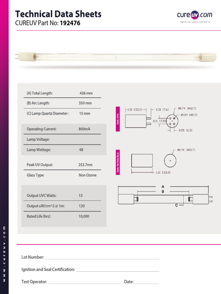 UV Lamp Technical Data Sheet | PDF