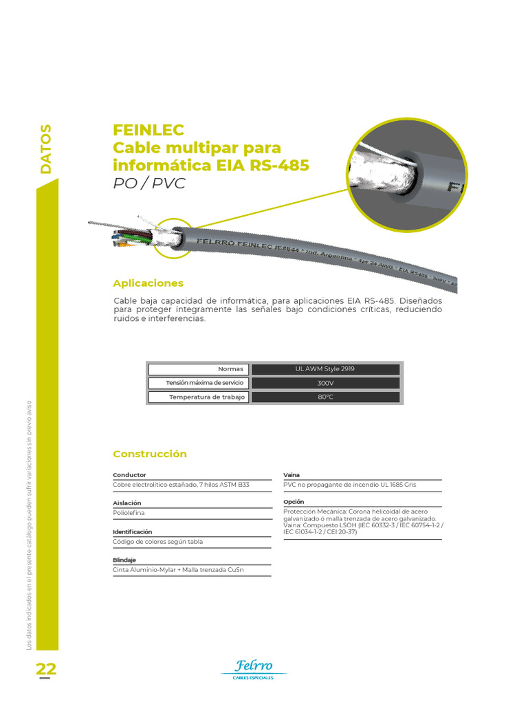 Cable multipar EIA RS-485 para informática | PDF | Ingenieria Eléctrica ...