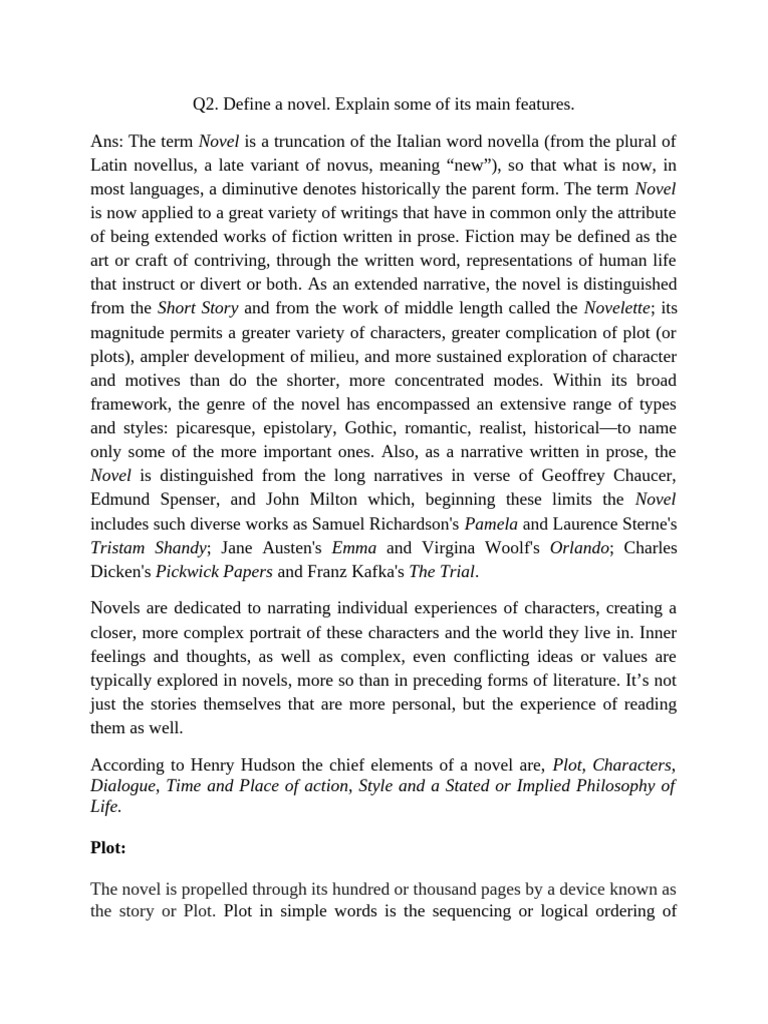 The Novel and Its Feature | PDF | Novels | Plot (Narrative)