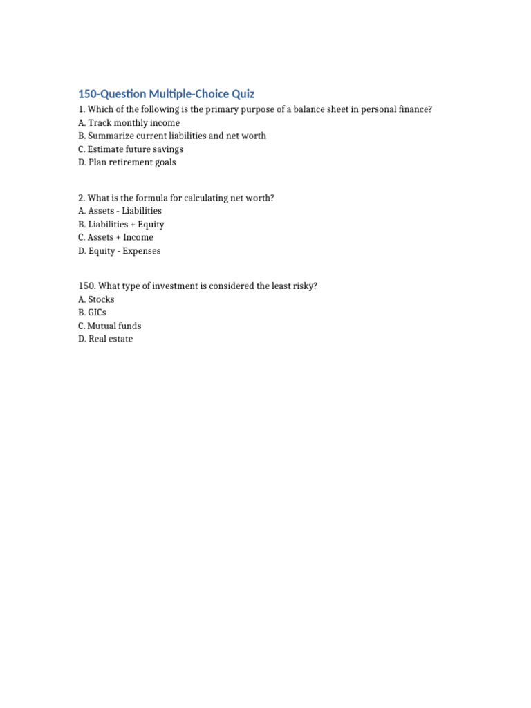Updated 150 Question Quiz | PDF
