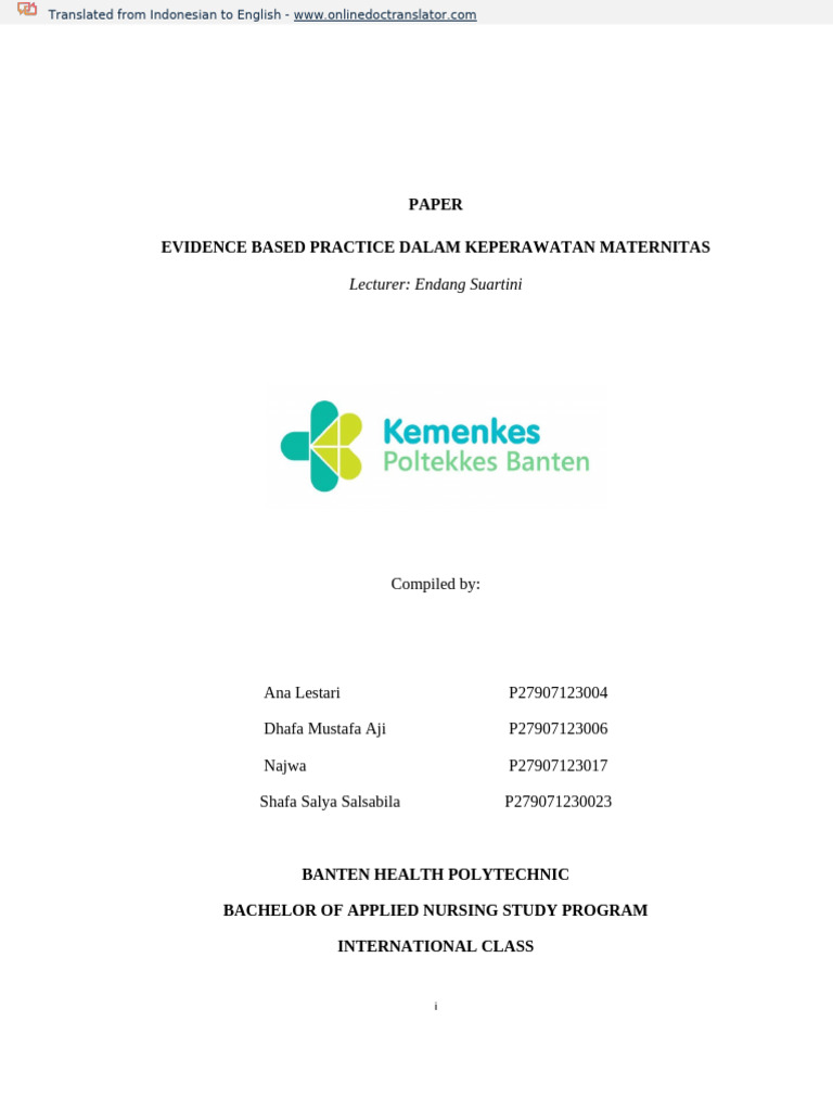 Paper Evidence Based Practice Dalam Keperawatan Maternitas: Lecturer ...