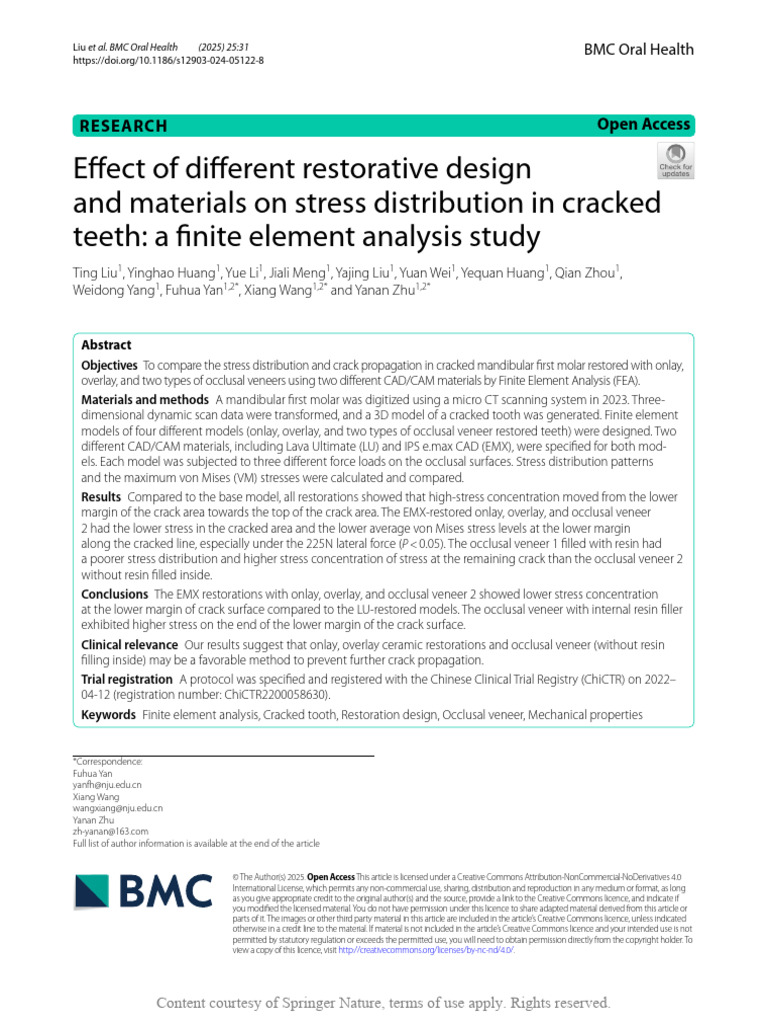 Effect of Different Restorative Design and Materia | PDF | Fracture ...