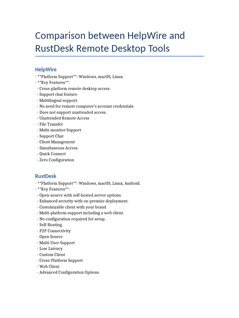 HelpWire vs RustDesk Comparison Guide | PDF | Microsoft Windows | Cross ...