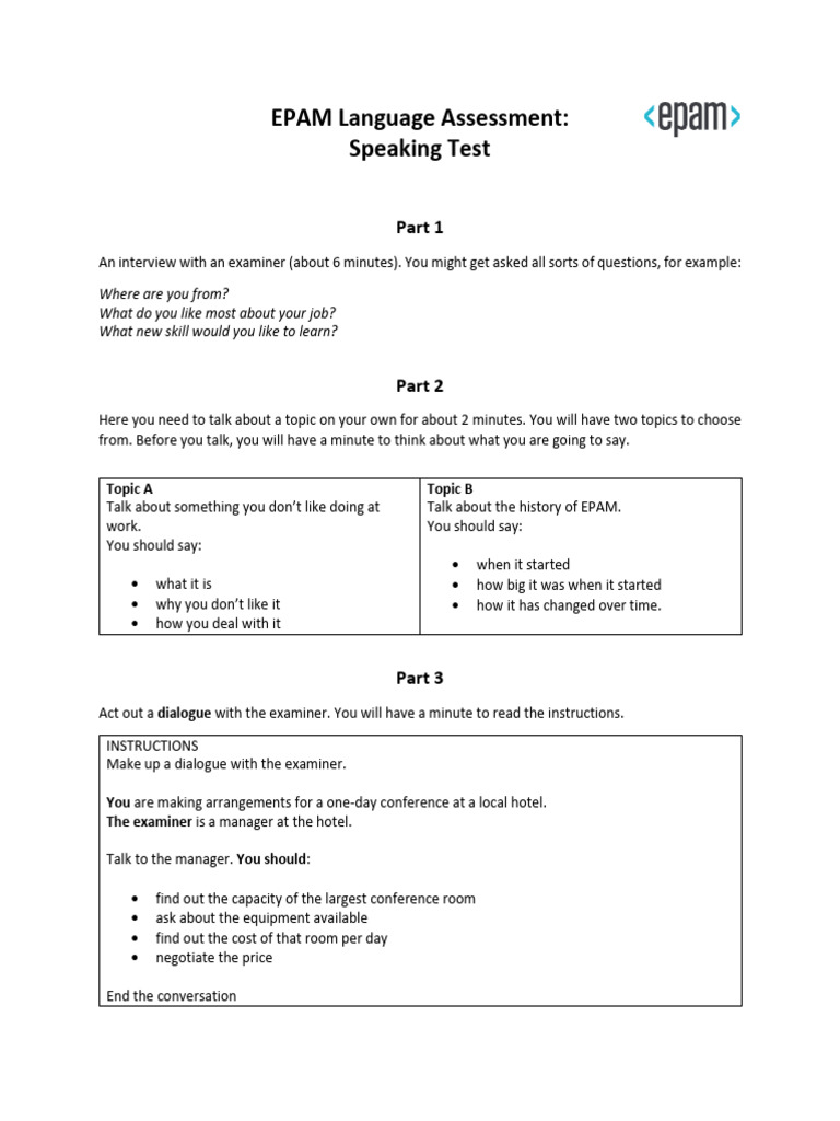 EPAM Speaking Test Overview | PDF