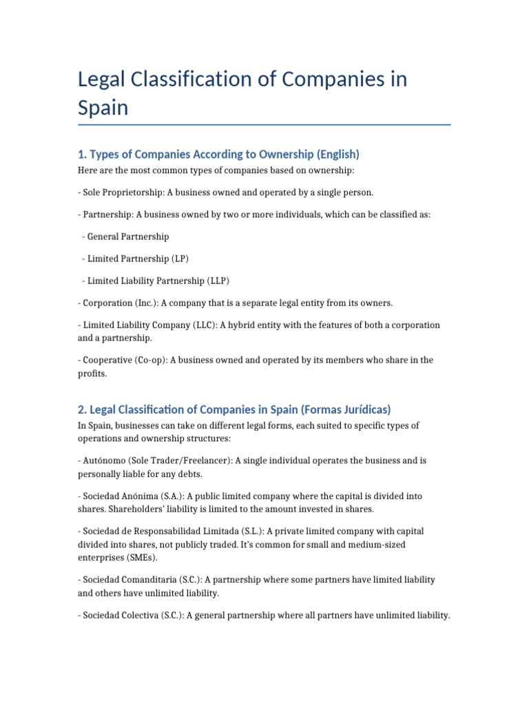 Legal Structures of Companies in Spain | PDF