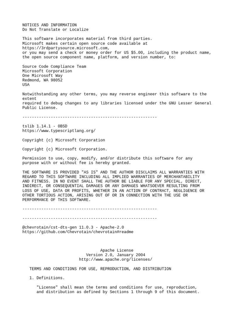 Microsoft Open Source License Information | PDF | License | Derivative Work