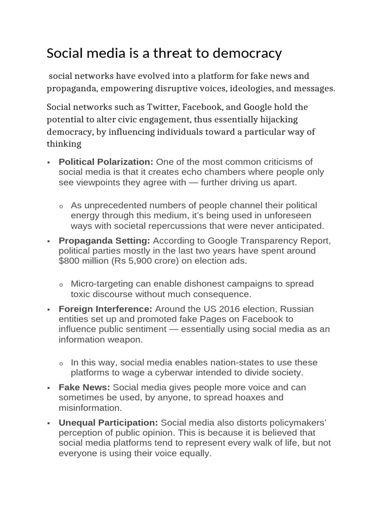 Social Media Is A Threat To Democracy | PDF | Social Media | Popular ...