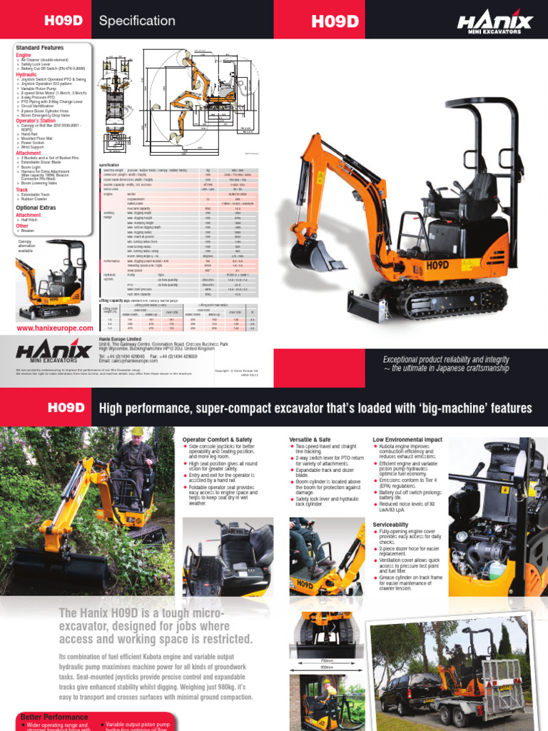 Hanix H09D Mini Excavator Specs | PDF | Engines | Manufactured Goods