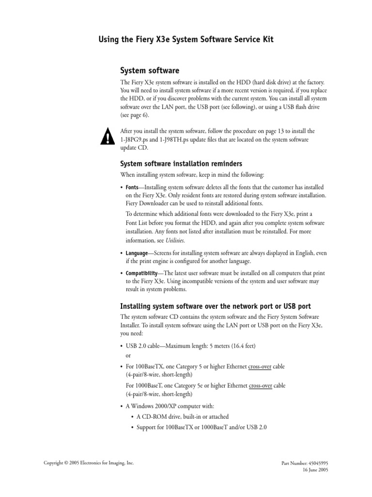 Fiery X3e System Software Installation Guide | PDF | Usb Flash Drive | Usb