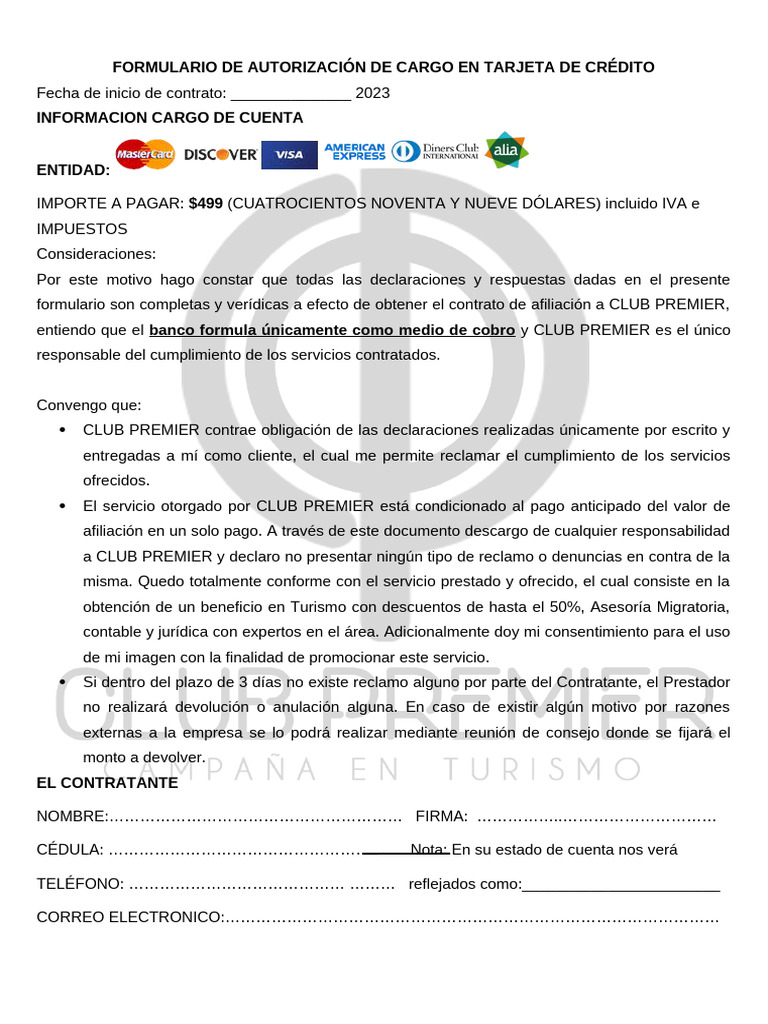 Formulario 499 - Club Premier | PDF | Pagos | Business