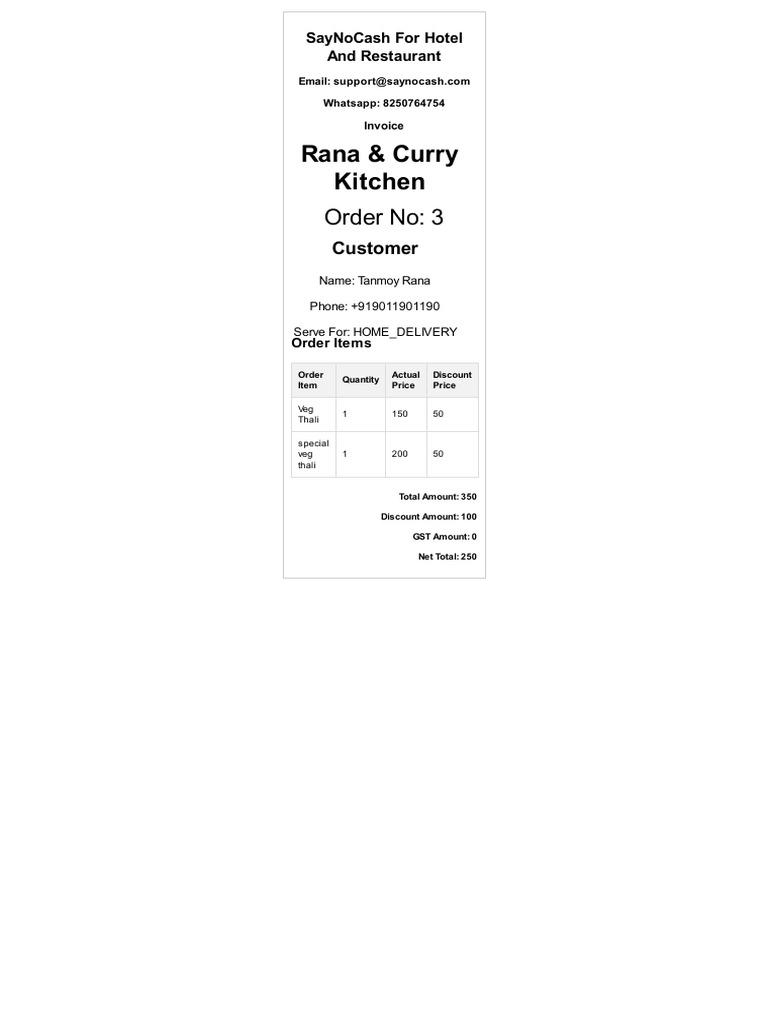 Invoice for Rana & Curry Kitchen Order | PDF