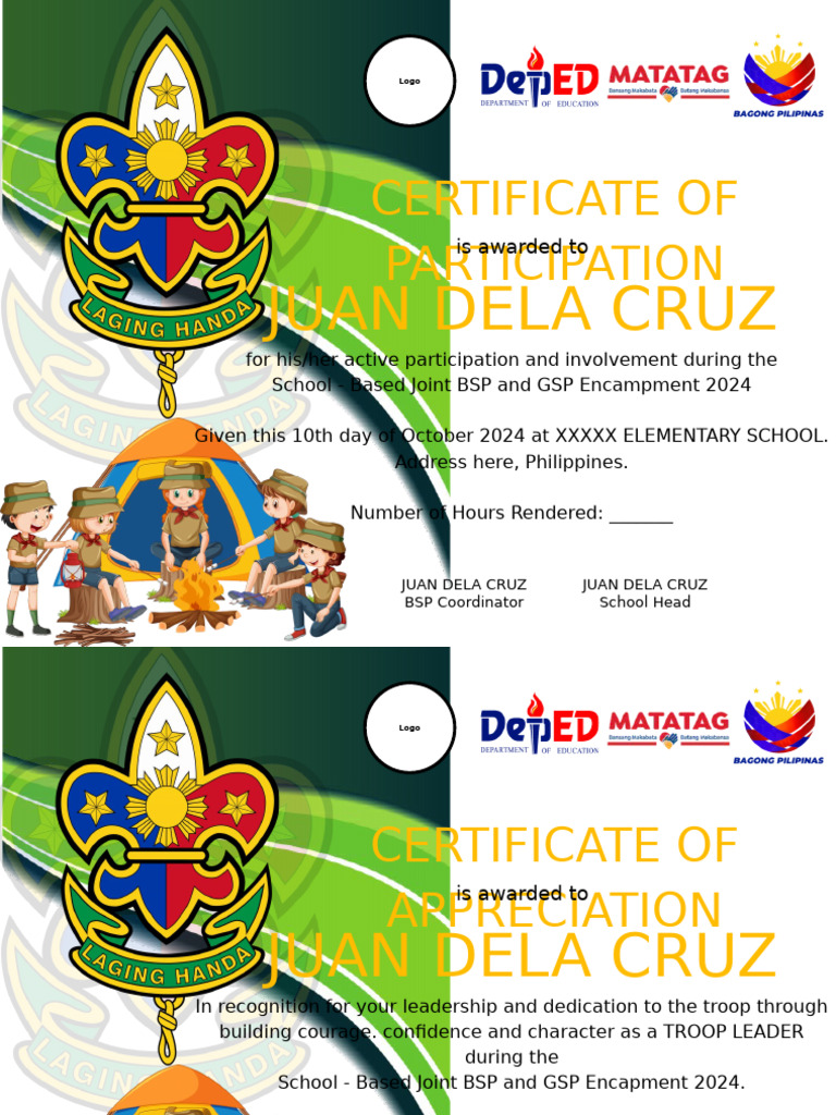 Certificates for BSP and GSP 2024 | PDF | Outdoor Recreation ...