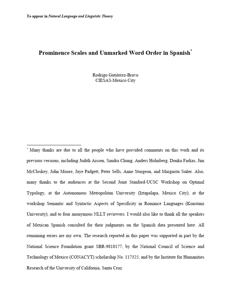 Prominence and Word Order in Spanish | PDF | Subject (Grammar) | Clause