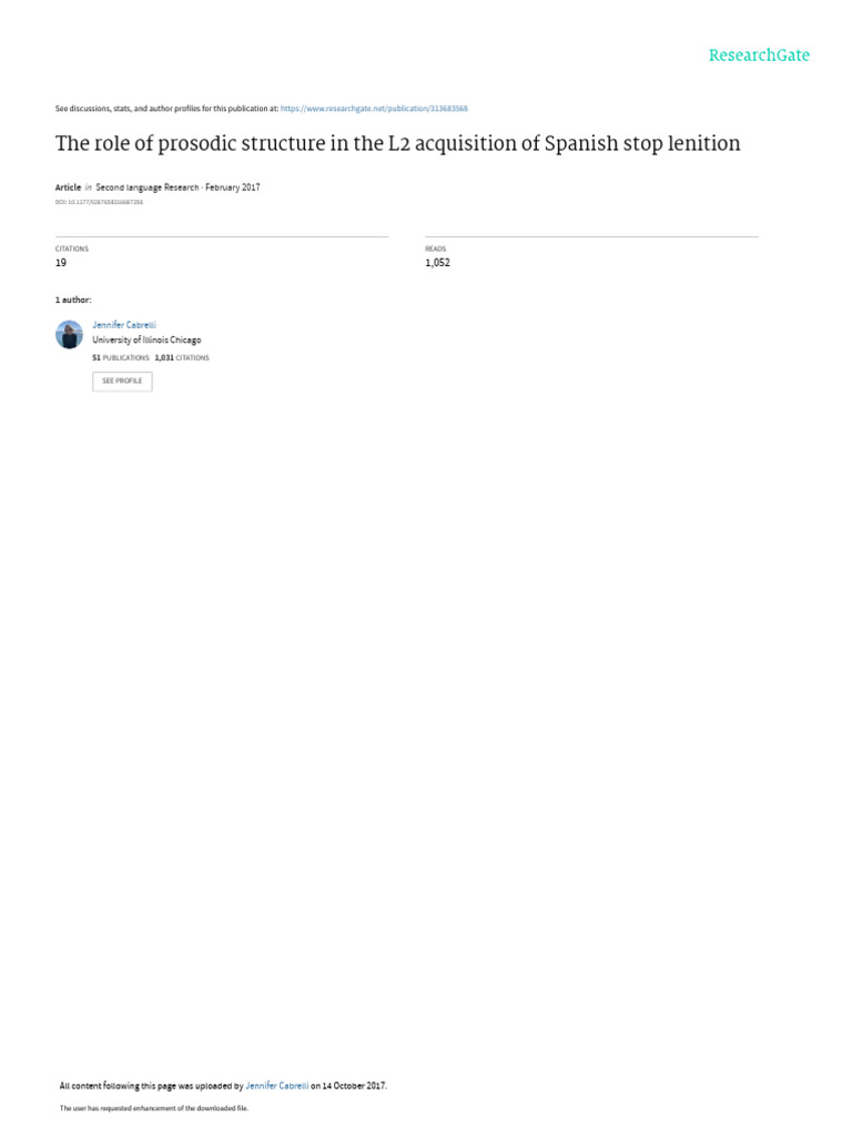 The Role of Prosodic Structure in The L2 Acquisition of Spanish Stop ...
