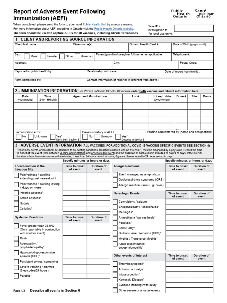 AEFI Reporting Form 1736363608202 | PDF | Medical Specialties | Medicine