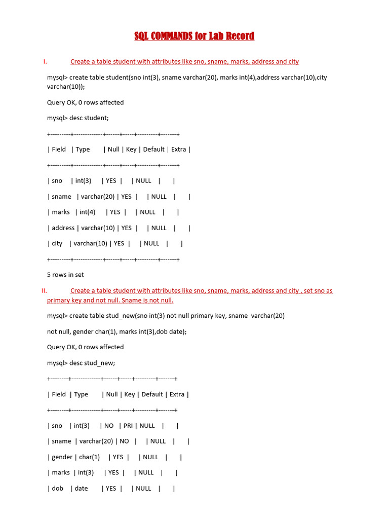 SQL Commands for Student Records Management | PDF | Databases | Integer ...