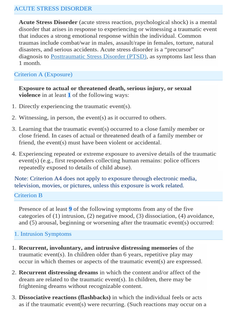 Understanding Acute Stress Disorder | PDF | Psychological Trauma ...