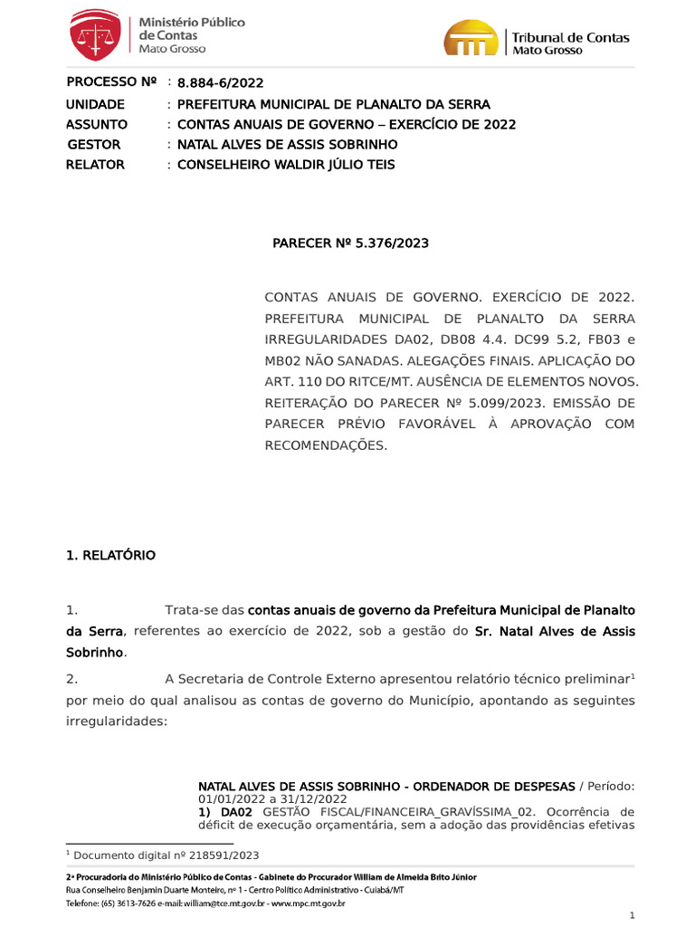 Parecer Do Ministerio Publico de Contas 88846 2022 02 | PDF ...