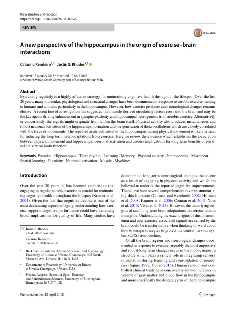 A New Perspective of The Hippocampus in The Origin of Exercise-Brain ...