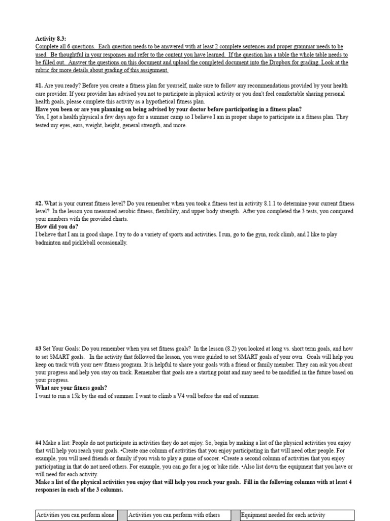 Fitness Plan Development Activity | PDF | Physical Fitness