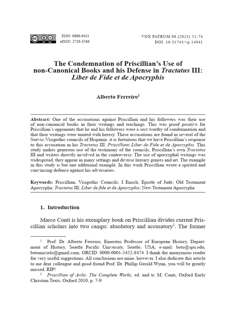 Ferreiro the Condemnation of Priscillian’s Use | PDF | Epistle Of Jude ...