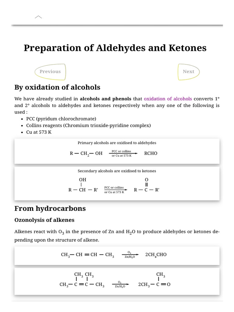 Preparation of Aldehydes and Ketones | PDF | Aldehyde | Alkene