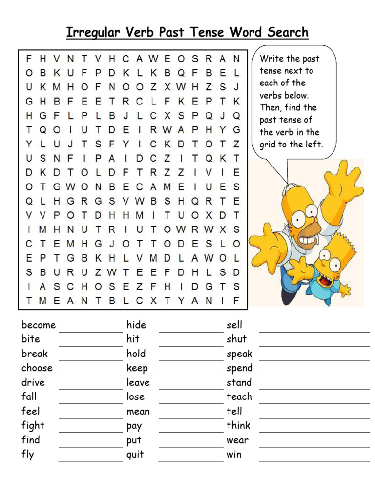 Irregular Verbs Wordsearch Pdf