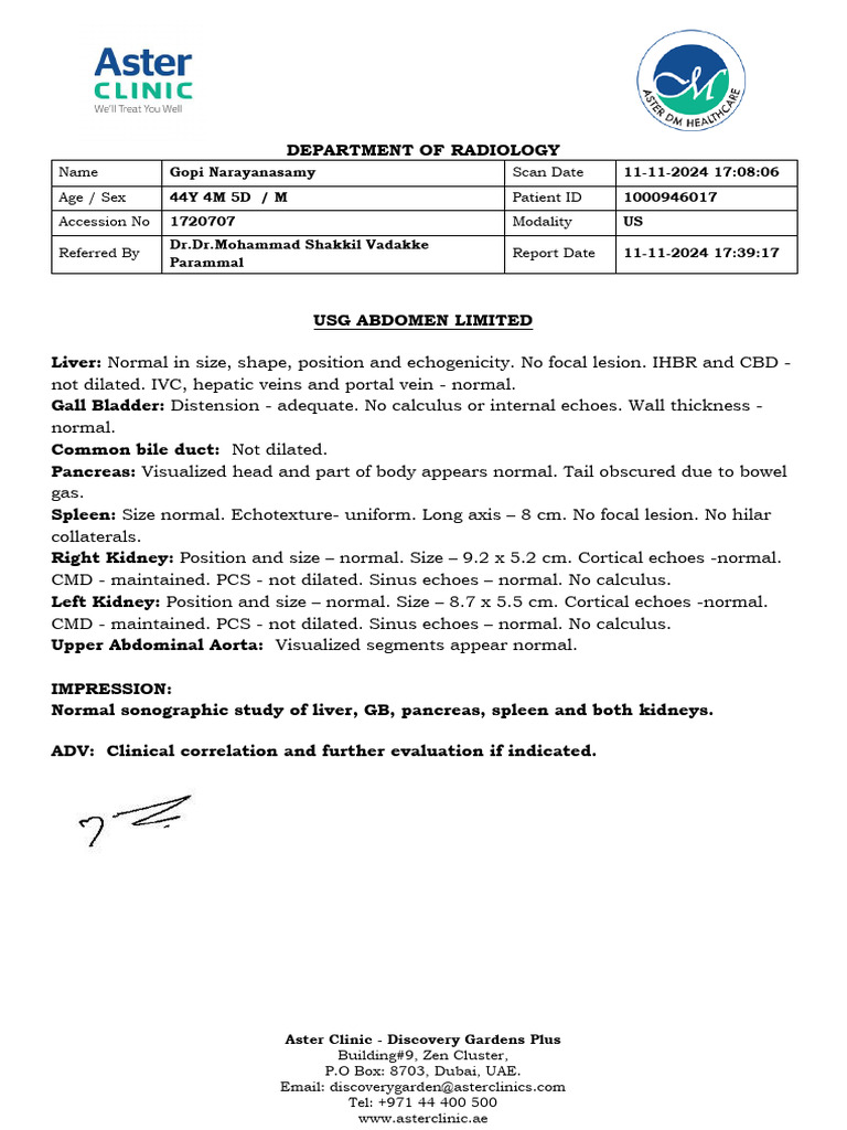 Normal Abdominal Ultrasound Report | PDF