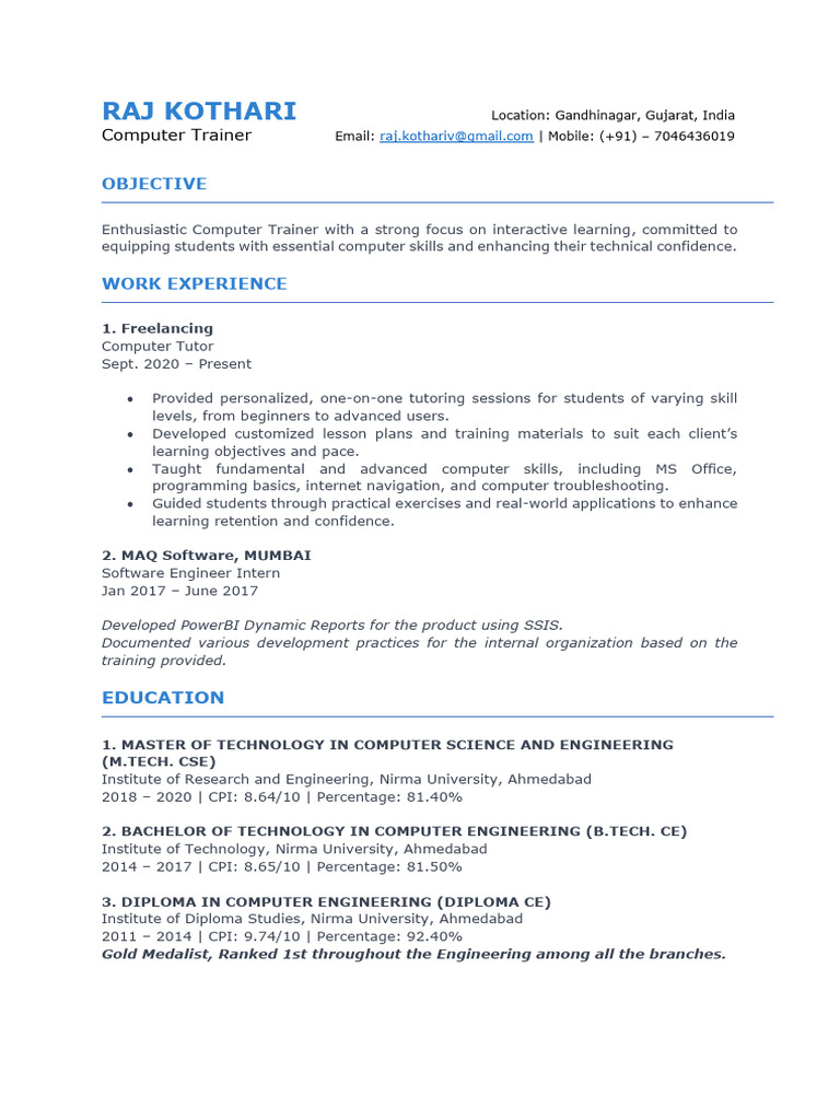 Resume Raj Trainer | PDF | My Sql | Web Development