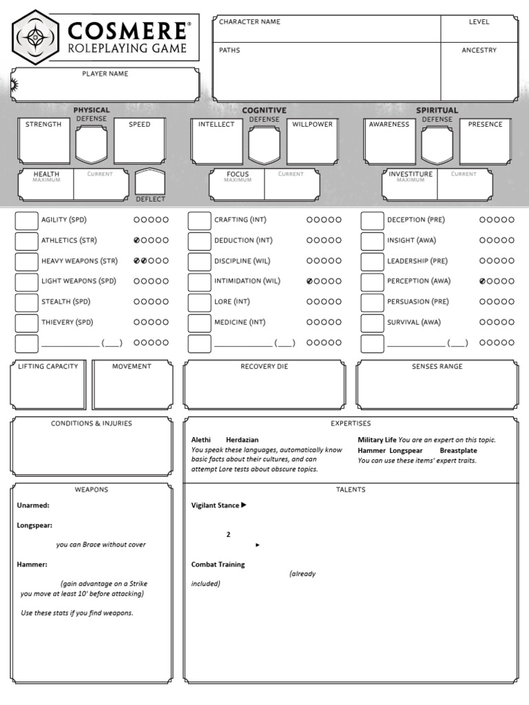 Character Sheet for Vedd the Warrior | PDF