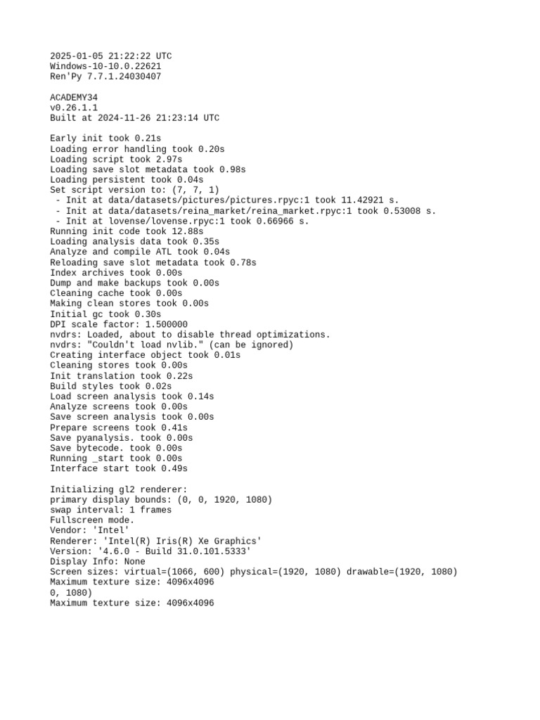 Ren'Py 7.7.1 Performance Log | PDF