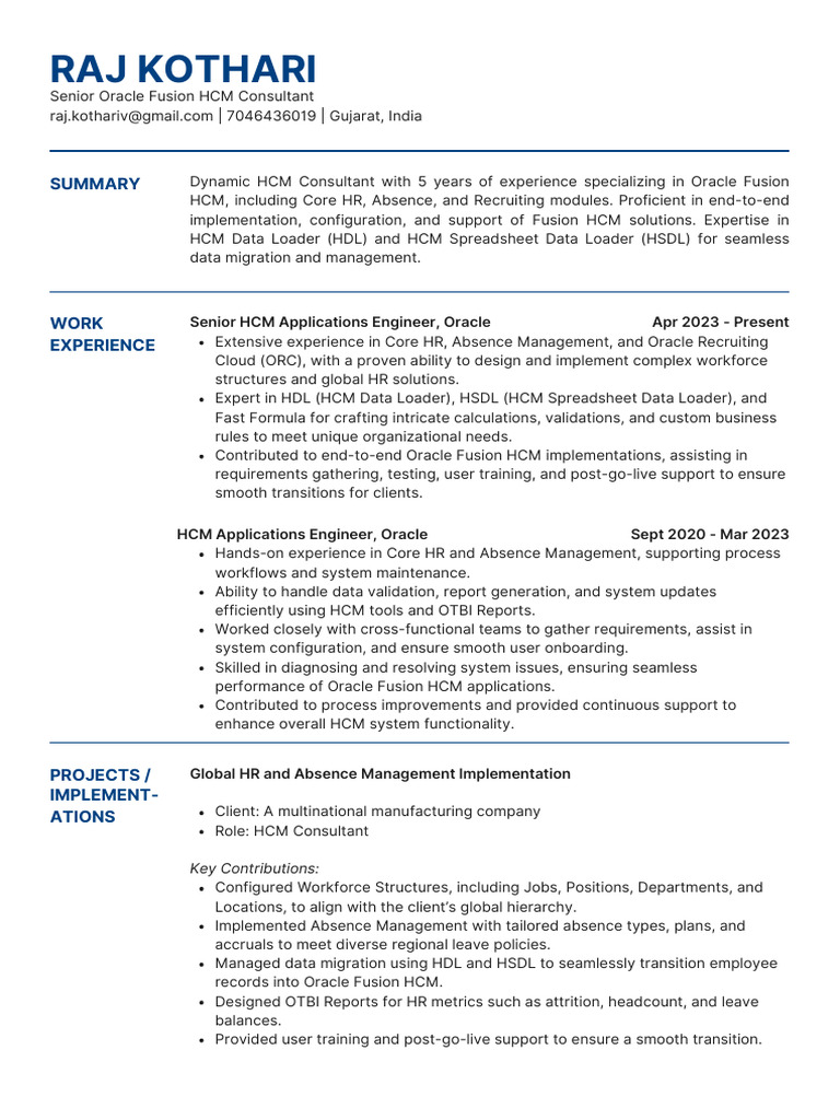 Senior Oracle HCM Consultant Resume | PDF | Human Resource Management ...