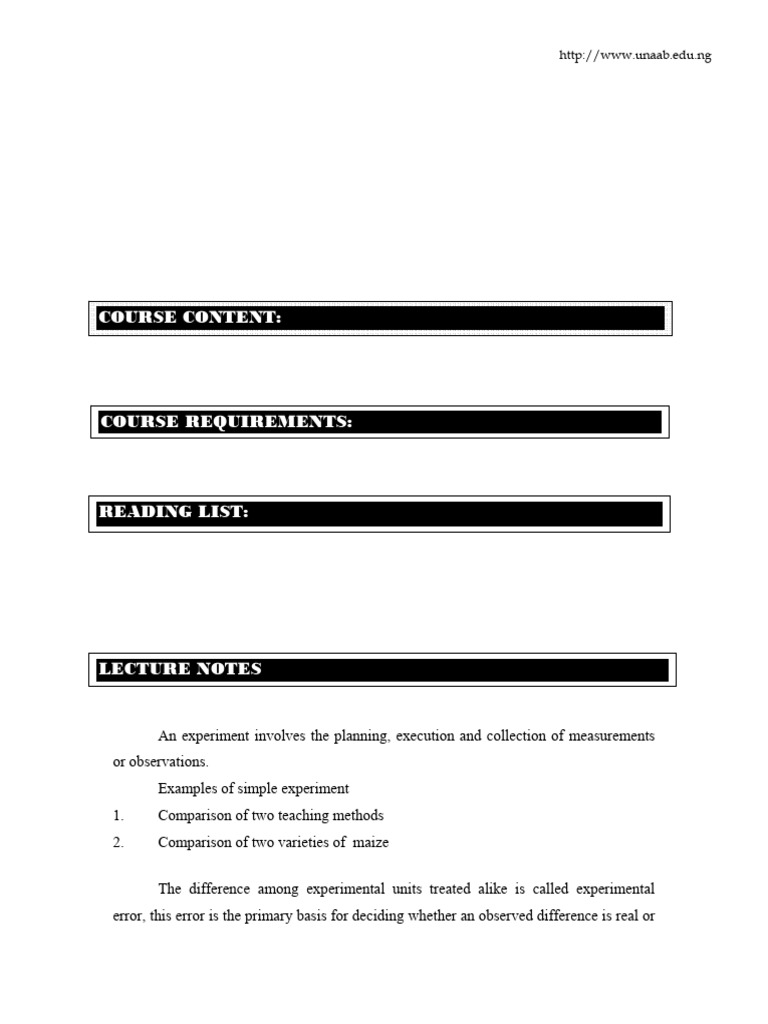 Experimental Design I | PDF | Errors And Residuals | Analysis Of Variance
