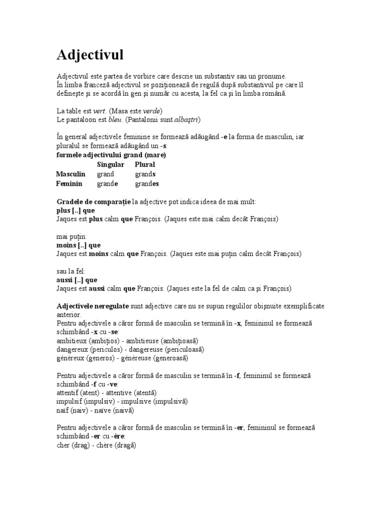 Adjectivul Francais | PDF