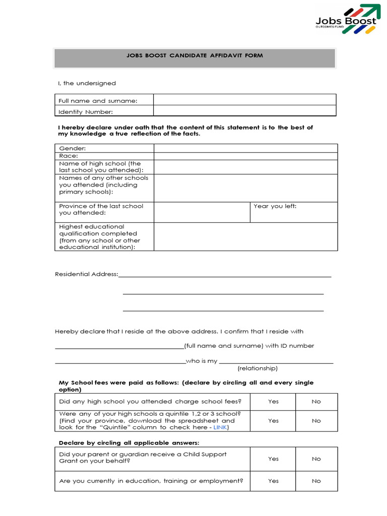 Jobs Boost Candidate Affidavit Form | PDF