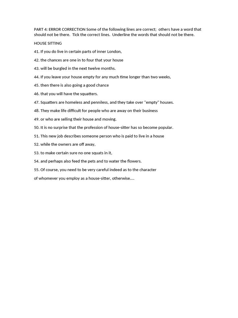 House Sitting Error Correction Guide | PDF