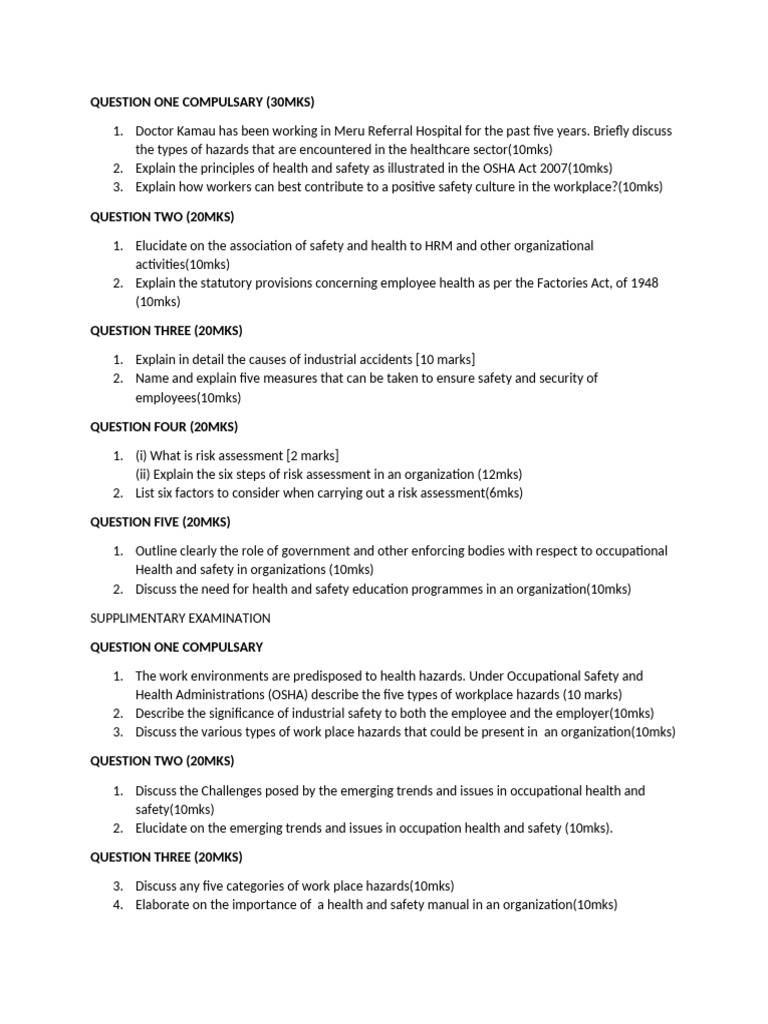 EXAM OHS MAIN AND SUPP | PDF | Occupational Safety And Health | Safety