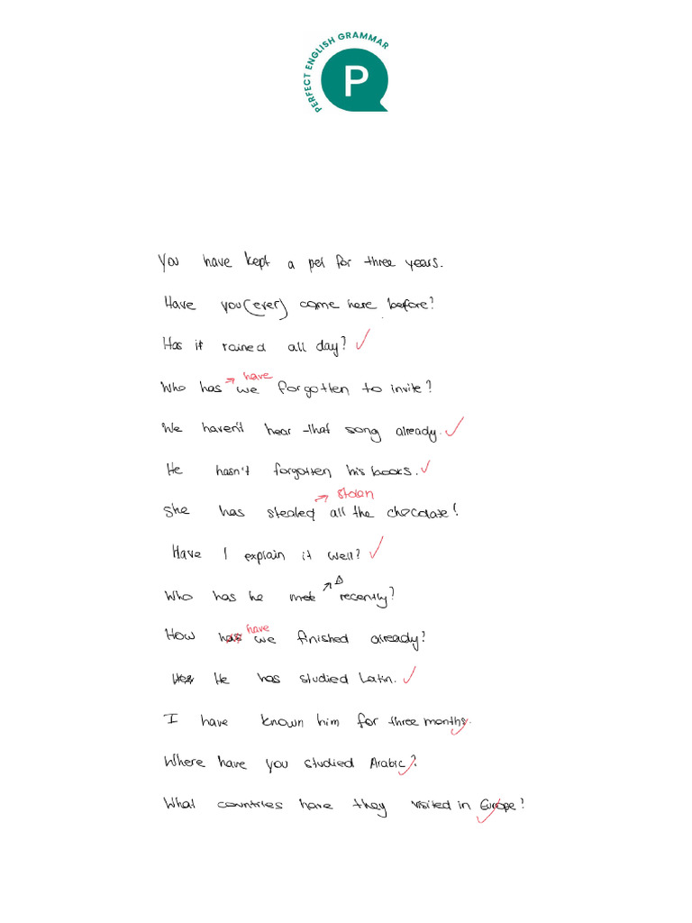 Present Perfect Form Mixed Exercises | PDF