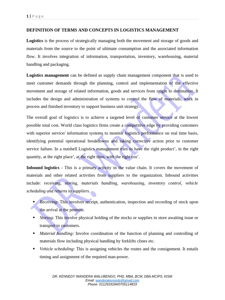 Logistics Management Overview | PDF | Logistics | Warehouse