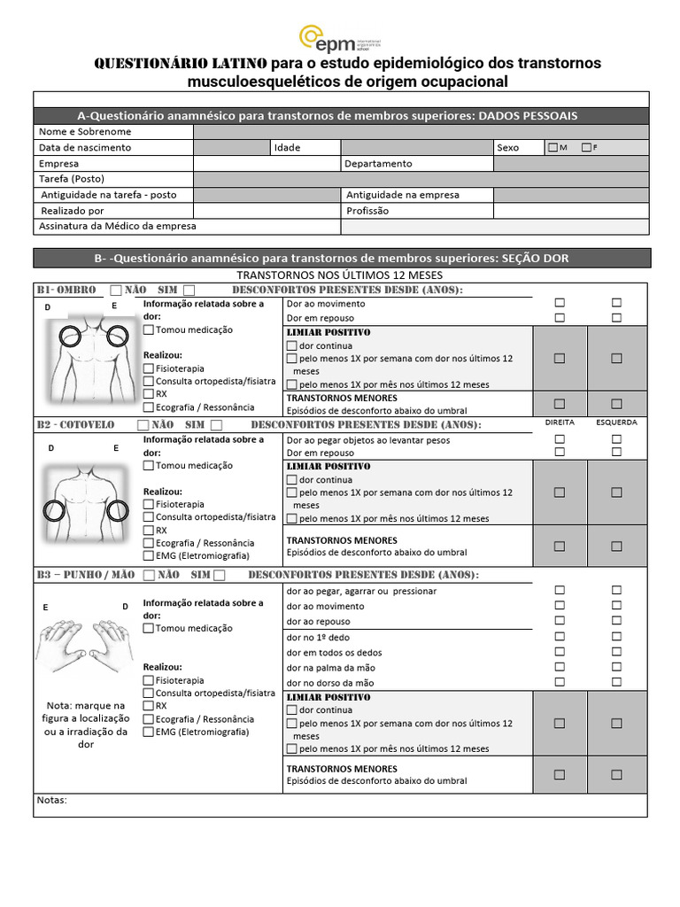 Questionário de Transtornos Musculoesqueléticos | PDF | Dor lombar | Dor
