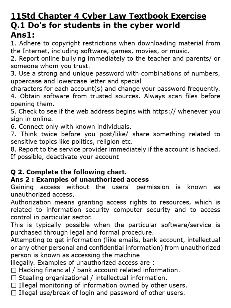 11 STD Chapter 4 Exercise Notes-1 | PDF | Security Hacker | Copyright ...