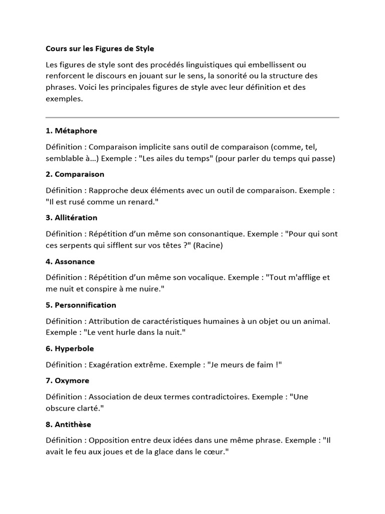 Les Figures de Style Définies et Expliquées | PDF | Techniques de ...
