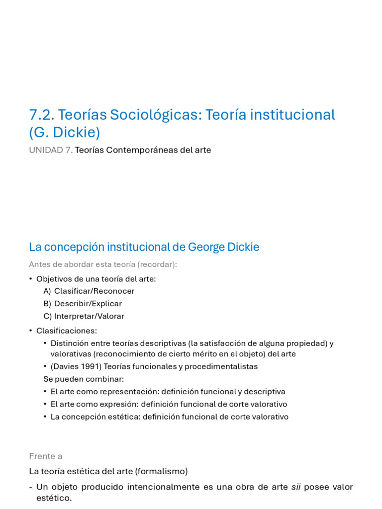 Teoría Institucional del Arte de Dickie | PDF | Teoría | Cognición