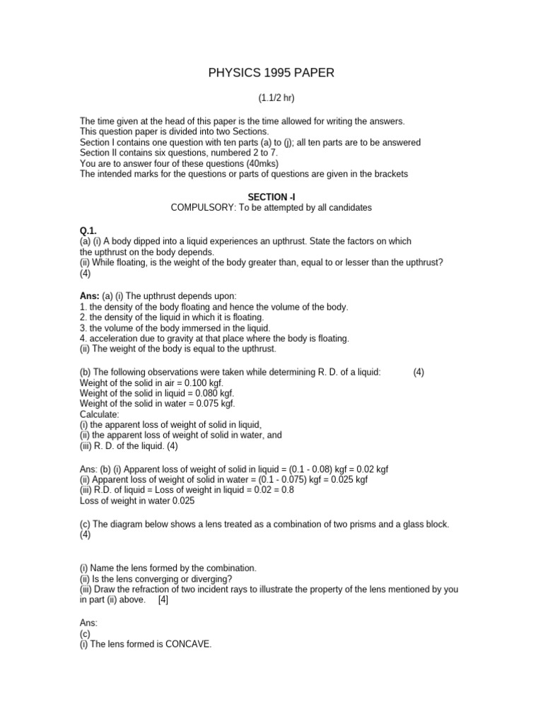 1995 Physics Exam: Upthrust Factors | PDF | Evaporation | Frequency
