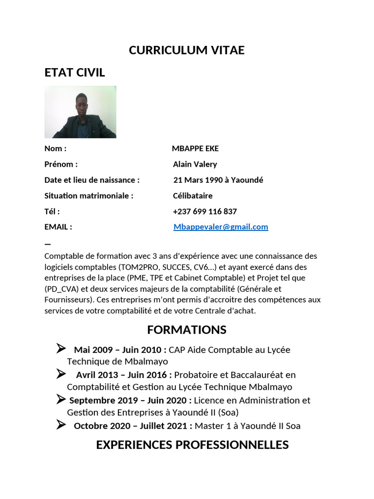 CV d'Alain Valery Mbappe Eke | PDF | Comptabilité analytique | Banques