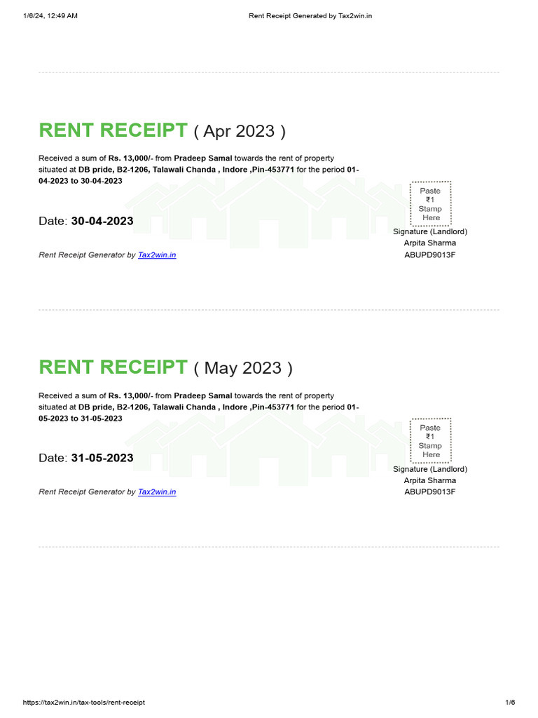 Quarterly Rent Receipts Overview | PDF