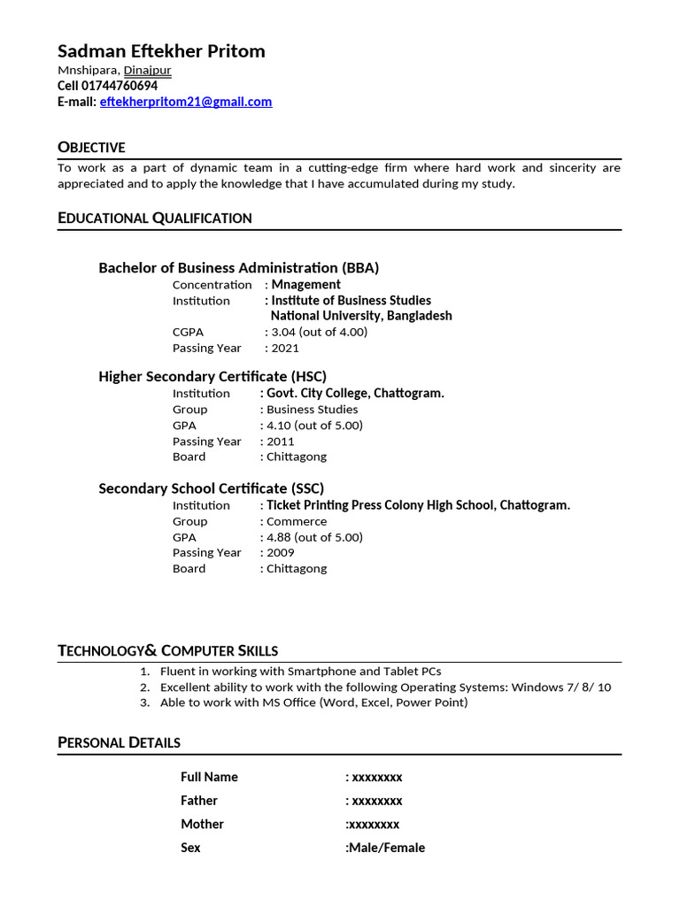 Common CV Format 01 - KVWropMDMX9QzY8 | PDF