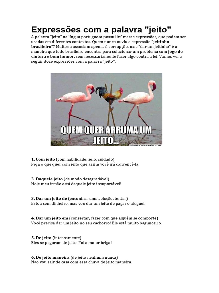 Expressões Com A Palavra JEITO | PDF