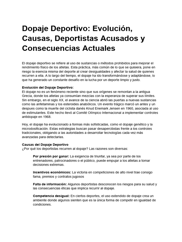 Causas y Consecuencias del Dopaje Deportivo | PDF | Dopaje en el deporte