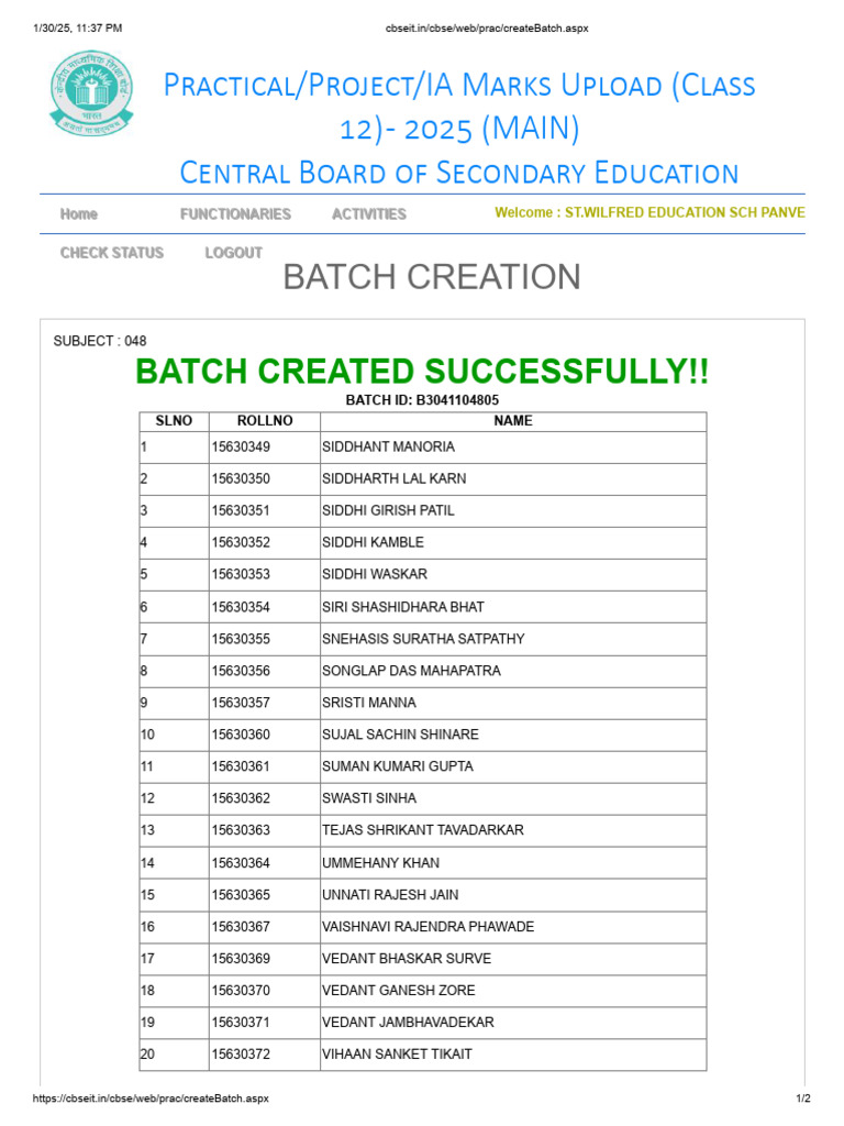 Class 12 Batch Creation Success | PDF